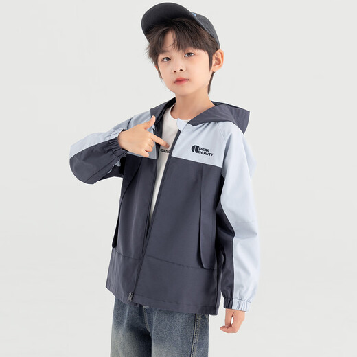 Duojia Boys' Jackets 2025 Spring and Autumn Outdoor Contrast Color Jackets Soft Shell Children's Loose and Crisp Hooded Windproof Tops