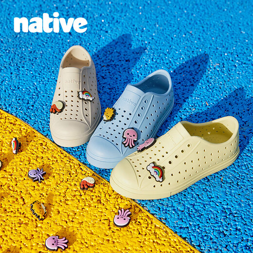 Native Spring and Summer New Bloom Seaweed Environmentally Friendly Series Children's Crocs Shoes for Boys and Girls Off-White_Off-White 32_Shoe Inner Length 20.5cm