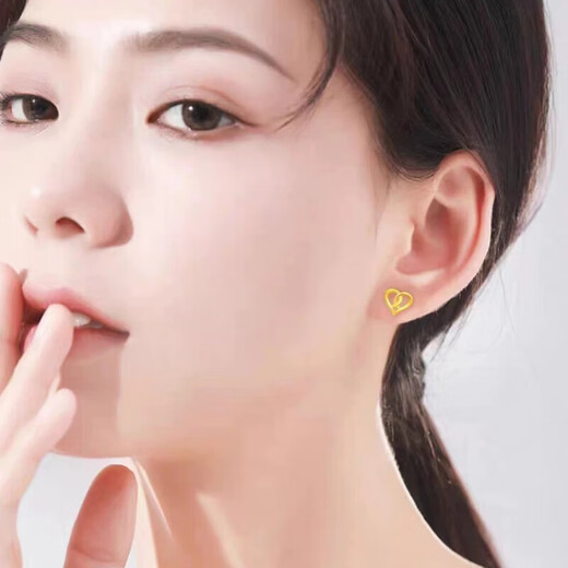 BMOI Old Phoenix 999 pure gold four-leaf clover earrings for women curved hook adzuki bean ear stick gold earrings earrings rabbit curved needle earrings a pair of old phoenix gold store style old phoenix