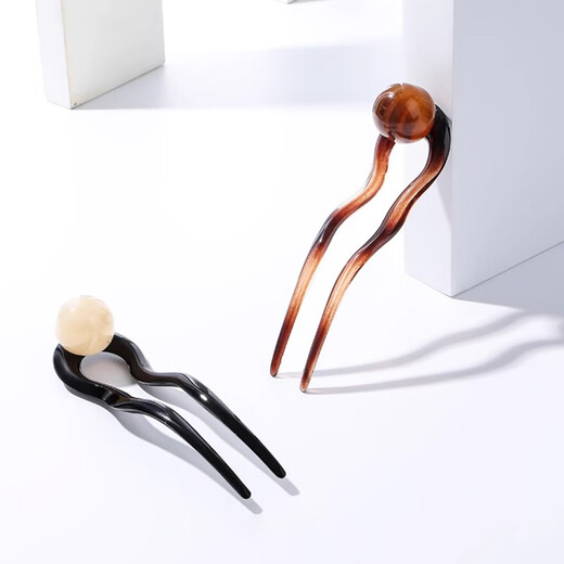 Kamalun (KAMALUN) retro U-shaped hairpin women's high-end hairpin 2025 new summer ball head hairpin hairpin at the back of the head gray black + brand gift box