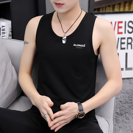 DONNJUNN Men's Clothing 2025 New Vest Inner Base Shirt Pure Cotton Undeformed Teenagers Fitness Outdoor Wear Middle School Students Group 08-M9708 White + M9793 Black M [Suggestions: 85Jin [Jin equals 0.5 kg] to 100Jin [Jin equals 0.5 kg]]