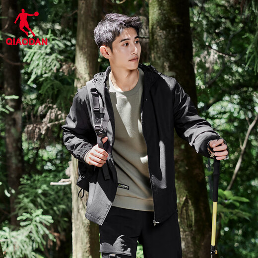 Jordan sports coat men's windbreaker autumn and winter windproof and water-repellent hooded outdoor jacket long-sleeved top black-321R - double layer L