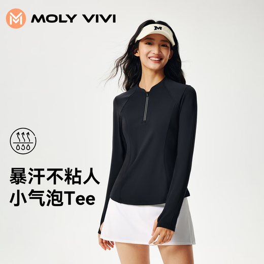 MOLY VIVI small bubble breathing sports long-sleeved 2025 new quick-drying T-shirt tops Pilates fitness running yoga clothes for women Dark Night Black S