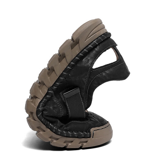 
Men's Sandals 2025 Summer Fashion Casual Sandals Lightweight Breathable Cool One-foot-punching Beach Sandals Slippers Red-brown [Microfiber Leather A677] 40