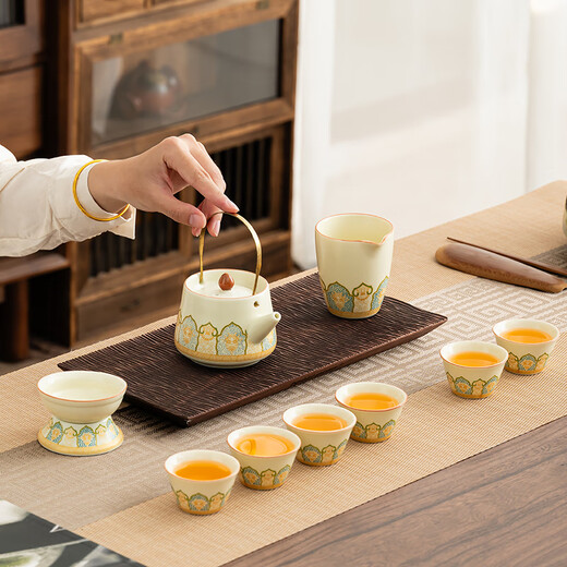 Bo Na Ling Tea Set Complete High-end Kung Fu Tea Set Portable Business Gift Practical Heartfelt Birthday Gift for Father and Elders Ru Kiln Ancient Charm 10-piece Set Chinese Dragon Gift Box