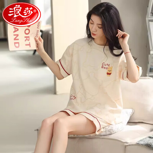 Langsha Pajamas (Langsha) Женские летние хлопковые шорты с короткими рукавами можно носить на внешнем наборе новой хлопковой домашней одежды 9855 Аутентичный 100% чистый хлопковой размер, рекомендуемый носить 80-100 Jin [Jin равен 0,5 кг]