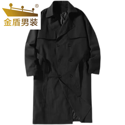 金盾春秋中长款风衣男夹克日系宽松英伦风韩版情侣潮流学生bf披风外套 黑色8872高端款 M