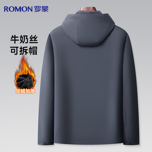 Romon jacket men's spring, autumn and winter new style velvet thickened detachable hooded business casual young and middle-aged dad jacket