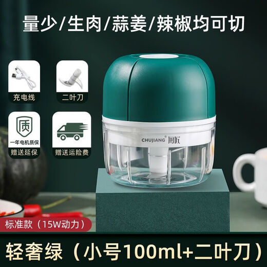 Ye Yu electric garlic mashing artifact automatic garlic mincer garlic mincer garlic mincer all-in-one machine power version - light luxury green small two-blade knife mince meat and mince garlic
