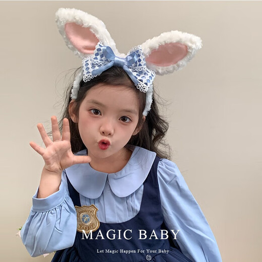 SNQP Cute Plush Rabbit Ears Headband Girls Headband Amusement Park Hair Accessory Children's Rabbit Police Headdress Dress Up Blue Plush Rabbit Headband One Piece