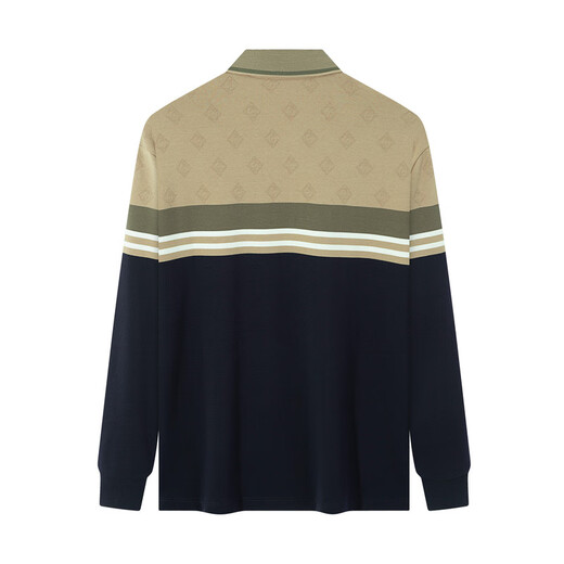 Qipai striped polo shirt/non-deformable collar polo shirt men's long-sleeved autumn business versatile lapel T-shirt khaki L