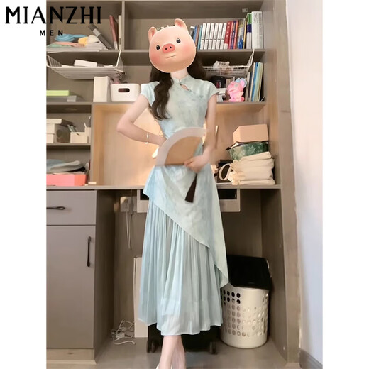 Cotton New Chinese Cheongsam Spleißkleid für Frauen im Sommer 2025 Neues kleines Verschmutzungstemperament Schlanker chinesischer Stil langes Kleid 6173 Bildfarbe [hohe Qualität 58] S 80-90Jin [Jin ist gleich 0,5 kg]