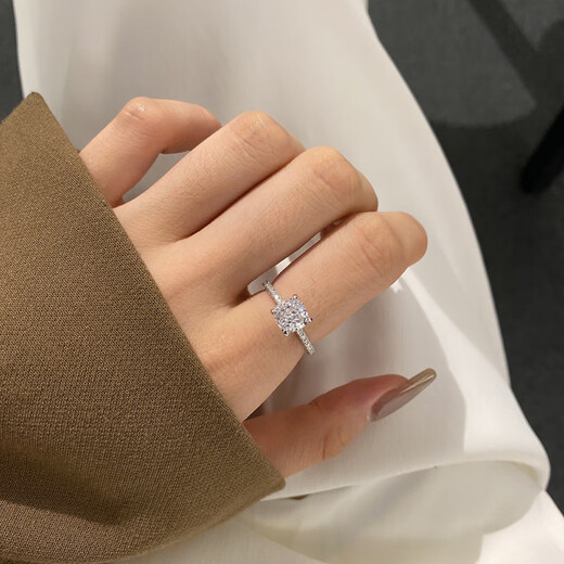 AVHE white platinum fat square ice flower cut women's ring four-prong 1 carat cultivated diamond ring new wedding gift for wife platinum diamond ring-30 points D color VVS main diamond