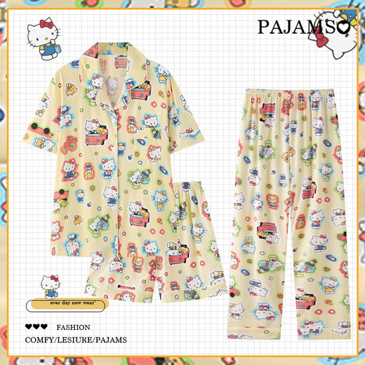 浪莎2025新款睡衣夏季女三件套装可爱布丁狗纯棉短袖大码家居服春秋天 云朵棉-J9901#乐园小狗三件套 M 【建议75-100斤】
