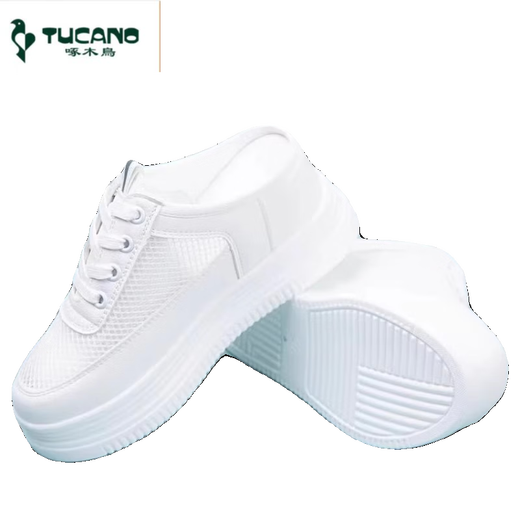 
Woodpecker brand board shoes for women with small inner heightened sandals for women 2025 summer breathable mesh semi-torque thick sole white shoes white 9901 35