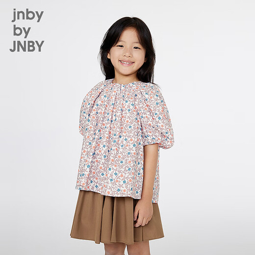 Jnby by JNBY Jiangnan Buyi children's clothing liberty printed short-sleeved shirt bud sleeve pullover round neck summer girls 1P5211050 199/white background colorful pattern 160