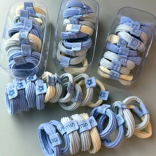 Hesi language sea salt series 10 pieces, bear-labeled hair ties, cute and non-harmful hair ties, rubber bands, hair rope hair accessories, sea salt series, 5 pieces-blue label bear