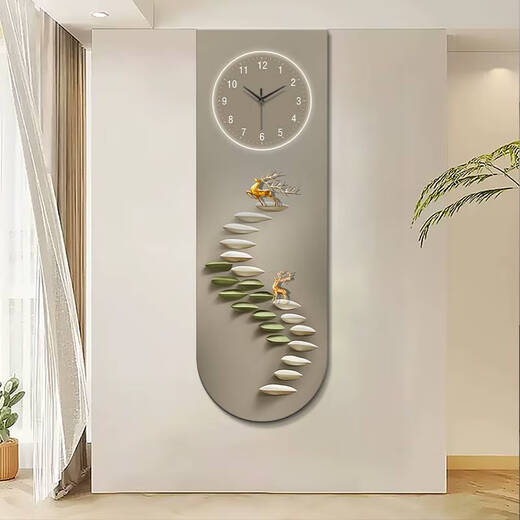 咏幻步步高升U型精雕玄关装饰画麋鹿好寓意暖光背景壁灯画 X4877 40*120UV精雕++不带灯