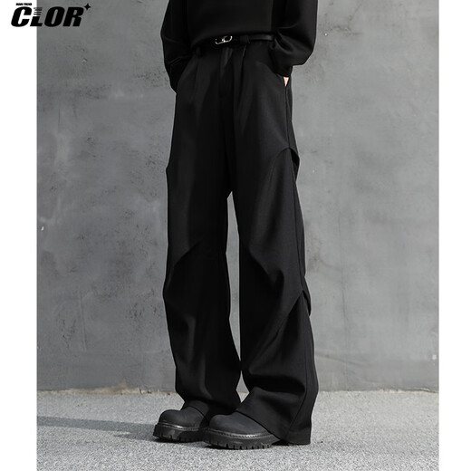 CLOR American pleated drape paratrooper scimitar trousers men's autumn and winter loose straight casual wide-leg pants CL80 black XL
