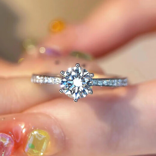 Pt950 platinum moissanite diamond ring micro-set six-claw diamond ring 1 carat ring for men and women to propose to their wives and girlfriends micro-set six-claw 50 points - light luxury model default open style