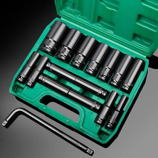 Yanran Electric Wrench Socket Full Set Extended and Thickened Electric Wrench Universal Hexagonal Tool Socket 14 Wind Nozzle 10mm Thickened Long Style (8/24) 10-piece Set + Bent Rod