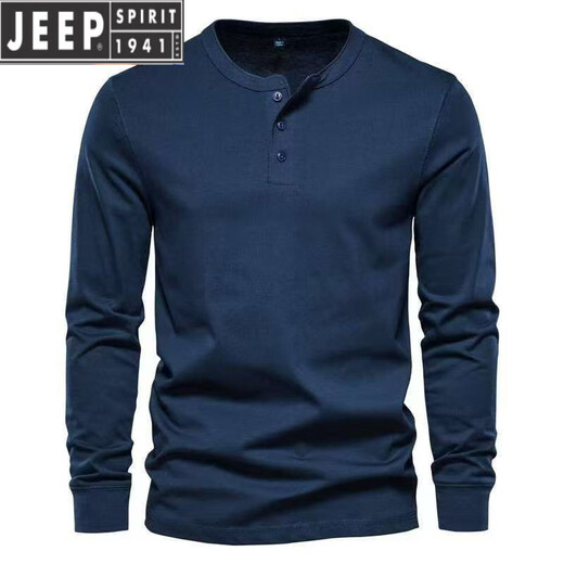 JEEP SPIRIT American retro heavyweight long-sleeved bottoming shirt fashionable versatile henley shirt men's fitness tough guy army green bottoming top military green L
