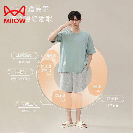 MiiOW Modal Cool Pyjamas Herren Sommer Kurzarm Shorts Teenager Einfaches lockeres dünnes Herren-Heimbekleidungsset 9712 L 100-120Jin Jin entspricht 0,5 kg