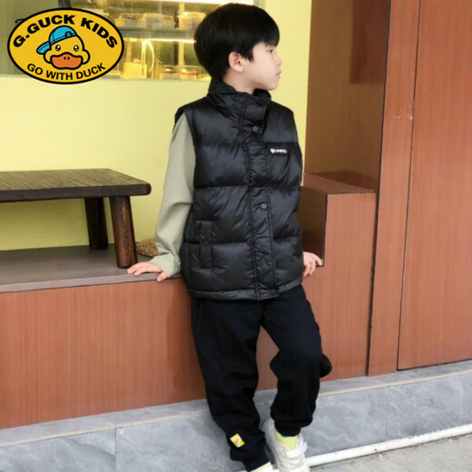 G.DUCKKIDS parent-child Korean style down vest for boys and girls in autumn and winter outer wear waistcoat white duck down jacket children's vest black upgraded thickened 400 three-proof fabric 170cm