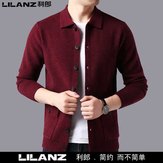 Lilang Men's Wool Sweater Coat Lapel Spring and Autumn New Men's Young and Middle-aged Knitted Cashmere Sweater Cardigan Trendy Camel 2XL 185/100A (recommended 165-180Jin Jin equals 0.5 kg)
