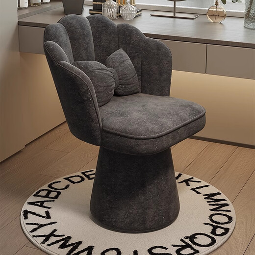 Wooden bottle light luxury high-end backrest makeup chair for home girls' bedroom revolving dressing table stool internet celebrity manicure chair starry sky velvet petal chair-off-white