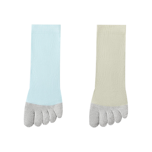 Catman Five Finger Yoga Socks Women's Silicone Non-Slip Professional Pilates Indoor Sports Fitness Dancing Split Toe Floor Socks (Light Blue + Green) 2 Pairs One Size (Suitable for Sizes 35-40)