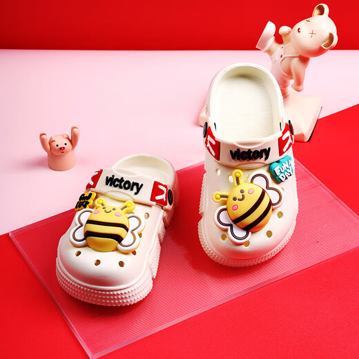 Children's Crocs Boys Cute Cartoon Lightweight Breathable Baotou Sandals Indoor and Outdoor Two-Wear Non-Slip Beach Shoes 812-5-06 White 32 195mm