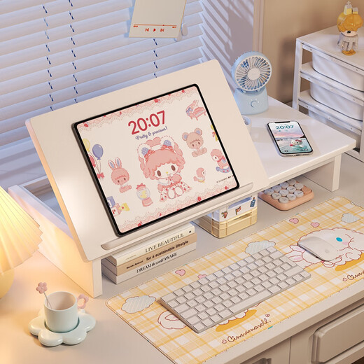 Wooden Shuangfu computer elevated rack notebook elevated rack vertical computer bracket bracket can be lifted and raised storage rack