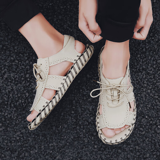 西域骆驼（VANCAMEL）凉鞋男夏季2025新款韩版潮流户外休闲男士凉鞋青年度假沙滩鞋 9926米色 38