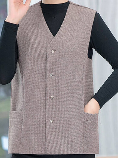 Mifansu Sommer mittleren Alters und ältere fette Mutter Weste Weste Mantel für Frauen mit kragenlosen alten Lady Horse Clip Oma, die eine Weste 1391 dunkelgraues kleines Gitterfarbe mit Auskleidung XL-Gebäude 95-105jin [Jin entspricht 0,5 kg]