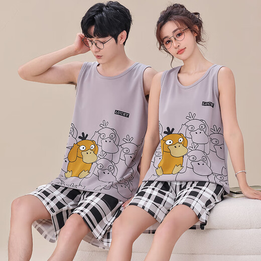 Heshe Campus (Tataschool) summer sleeveless vest shorts couple pajamas for women teenagers pure cotton men plus fat plus size loose home clothes WJ9856 Ya vest cover M women 80-95 Jin [Jin equals 0.5 kg]