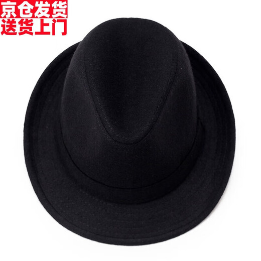Fashionable and charming autumn and winter gentleman's hat woolen fabric thickened middle-aged and elderly men's jazz hat retro old man hat casual hat black L 60-61cm