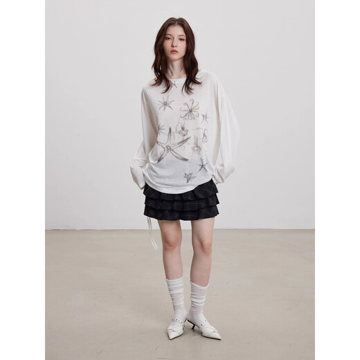 微透防晒罩衫长袖t恤女夏季薄款印花宽松显瘦上衣insGXXX96-60030 白色 L