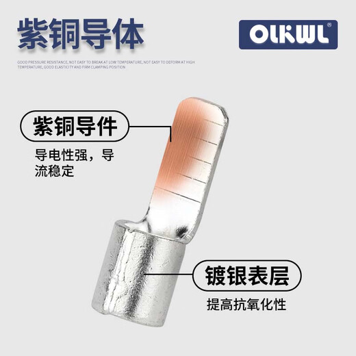 OLKWL（瓦力）C45空开接线端子紫铜加厚充电桩线鼻子4平方铜线耳冷压鸭嘴插片送红蓝护套 C45-4-5(50只装)