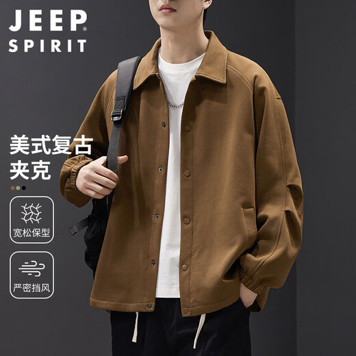 JEEP SPIRIT Jeep Work Jacket Men's 2025 Autumn and Winter Trendy Brand American Retro Handsome Jacket Men's Brown XL
