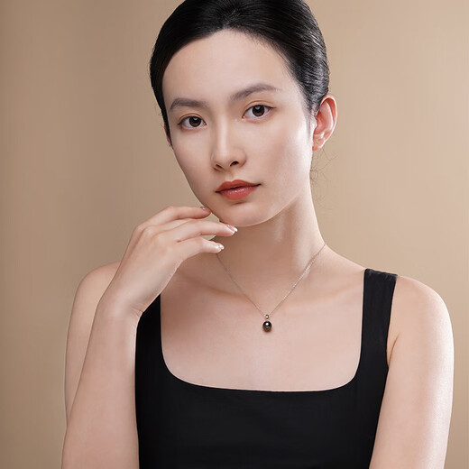Tahitian Black Pearl Pendant Classic High-Light Seawater Pearl Necklace for Girlfriend or Wife B Grade 9-10mm 925 Silver Buckle