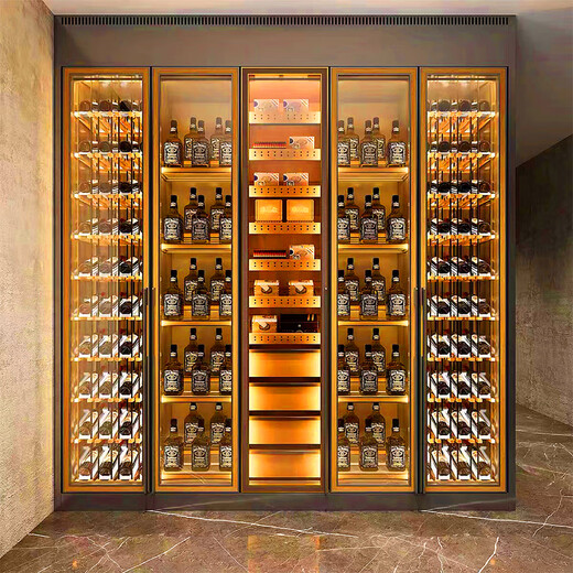 OHNEOHNE stainless steel constant temperature wine cabinet custom wine cellar villa home commercial red wine cabinet light luxury foreign wine cabinet wine rack cigar cabinet brown gold