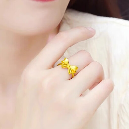 Chuhuang bow gold ring, solid ring ring, solid gold-plated silver-plated ancient gold-plated silver-plated open heart love ring for the girl on the run, princess on the run, opening adjustment