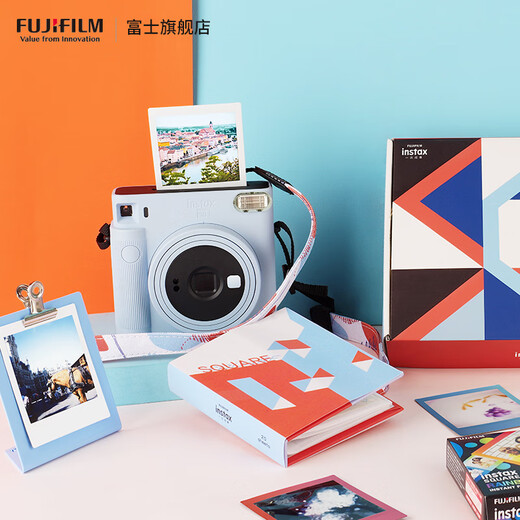 FUJIFILM Instax SQ1 Instant Imaging Camera Square Photo Paper Glacier Blue Package 1 Contains 40 sheets of white edge photo paper + peripheral accessories Official standard