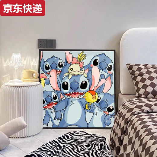 Pick-up cat Stitch digital oil painting diy filled hand-colored oil painting Stitch hand-painted cartoon acrylic decorative painting qx12173 highlight paint + professional canvas + multiple brushes +