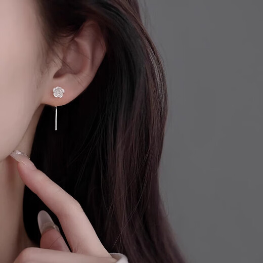 RSRDDY Old Phoenix Pure Silver 9999 Earrings for Women 2025 New Trendy Flower Earrings Earrings Design is Small and Elegant 999 Sterling Silver Cool Rose Earrings