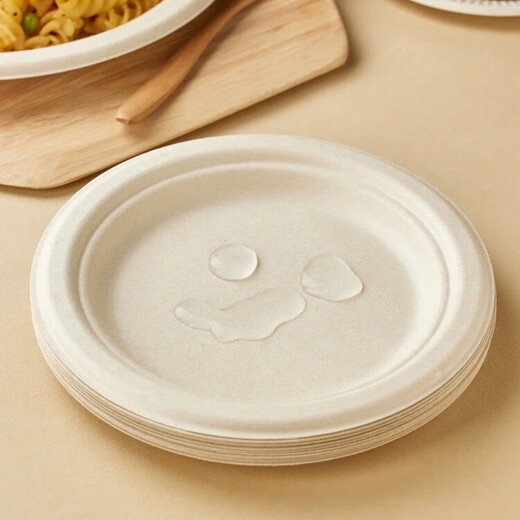 Jie Ribang disposable paper plate paper bowl 6 inches * 50 sugar cane pulp degradable food barbecue household commercial thickened dinner plate