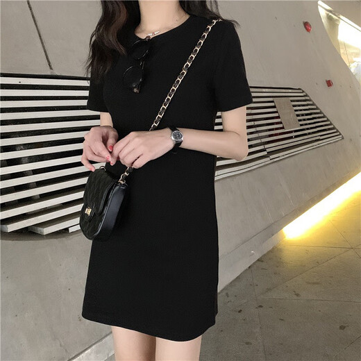 AFTER MONDAY2025 summer Korean style slim solid color short-sleeved T-shirt women's mid-length dress women's clothing 6624* sky blue M