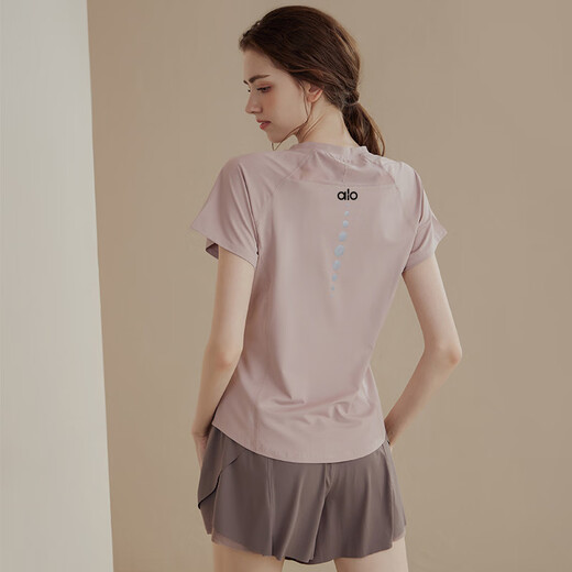 ALO YOGA quick-drying yoga wear short-sleeved women's breathable Pilates training sports tops running fitness T-shirt light purple XL