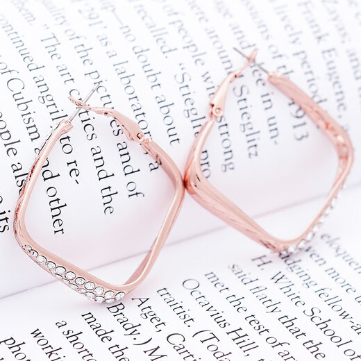 GIEVSZHE brand hoop earrings for women, rose gold and diamond hollow earrings, Valentine's Day birthday gift for girlfriend and wife, large square shape, 11 warehouses nationwide, same day/next day delivery